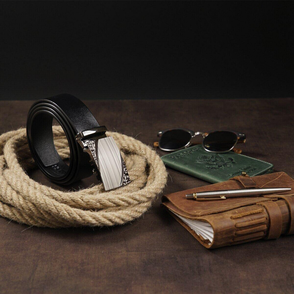 Ремень с автоматической пряжкой с узором Vintage 20251 Черный Киев - изображение 8