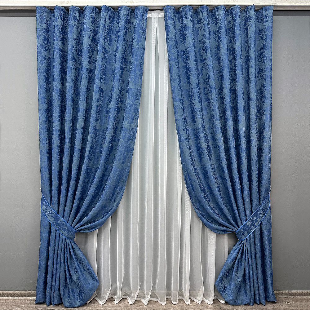 Комплект готовых штор VR-Textil Жаккард Sultan XO № 1149ш Синий 100х270 см 2 шт (31-475) Киев - изображение 10