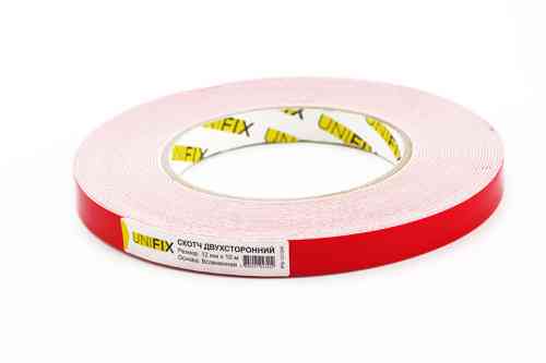 Лента клейкая двухсторонняя на вспененной основе 12мм*10м белая UNIFIX Ровно