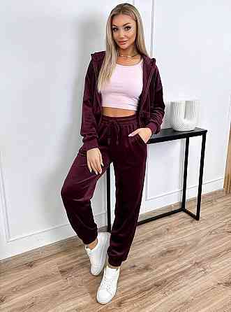 Женский повседневный велюровый костюм двойка: кофта и штаны Марсала, 46/48 Одесса