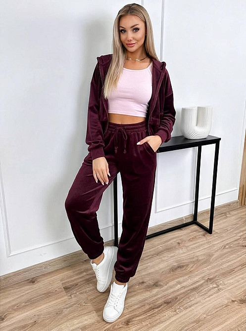Женский повседневный велюровый костюм двойка: кофта и штаны Марсала, 46/48 Одесса - изображение 1