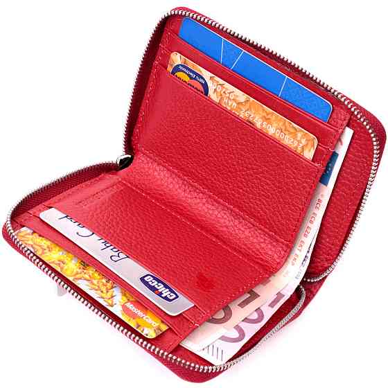 Шкіряний жіночий гаманець на блискавці з металевим логотипом виробника ST Leather 19484 Червоний Київ