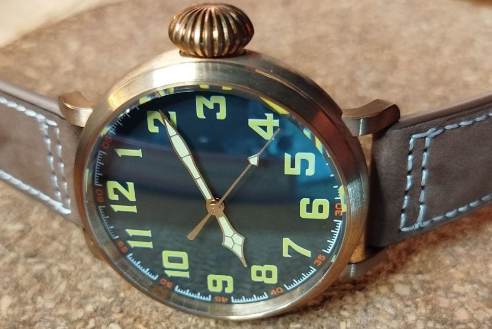 Часы из бронзы Pilot Tandorio 47мм хомаж Zenith бронзовые часы CUSN8. Киев - изображение 6