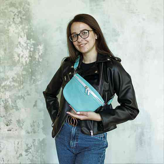 Жіноча шкіряна бананка, сумка з натуральної шкіри, стильна і вишукана жіноча сумочка бірюзаMasterSem Київ