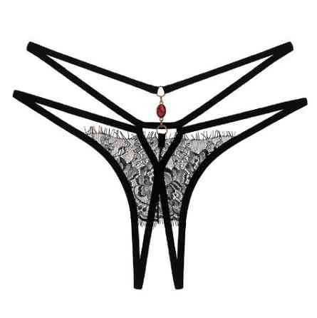 Еротичні трусики з розрізом та камінцем чорні - розмір універсальний (на резинці) Київ
