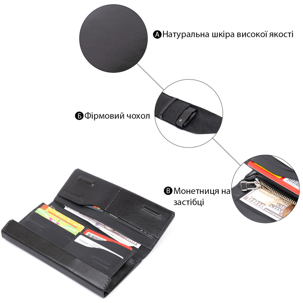 Борсетка элитная кожаная Черная (GRANDE PELLE) Киев - изображение 9