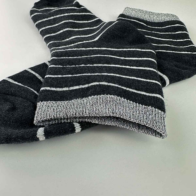 Теплые носки женские классические в полоску с серебром GM Textile Высокие 36-41 Графитовый Сумы - изображение 2