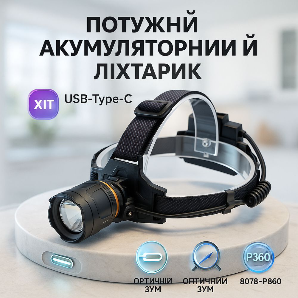 Ліхтар на лоб для будівельних робіт, Ліхтар на голову акумуляторний світлодіодний потужний BG-32 Львів - фото 8