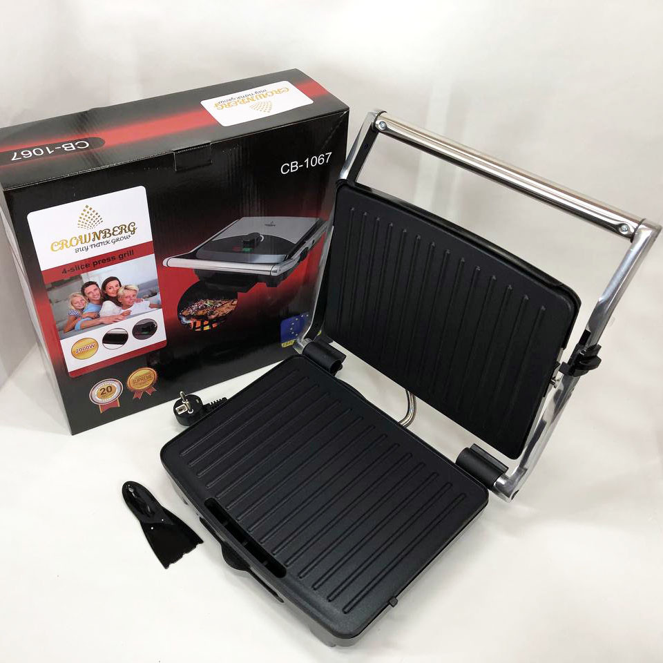Гриль прижимной Crownberg CB-1067, Электрический контактный гриль для дома с терморегулятором 2000Вт AX-93 Львов - изображение 9