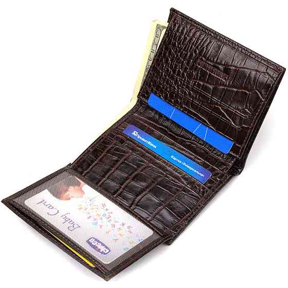 Компактний чоловічий гаманець із натуральної шкіри з тисненням під крокодила CANPELLINI 21871 Коричневий Київ