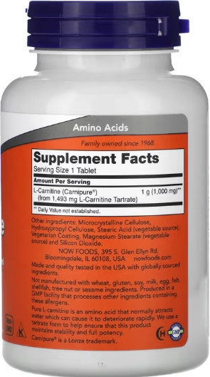L-карнитин NOW L-Carnitine 1000 mg 50 tabs Киев - изображение 2