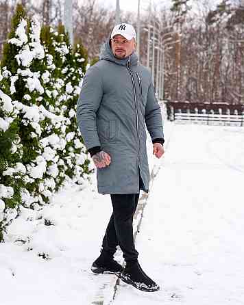 Парка зимова чоловіча куртка подовжена тепла, чоловіча зимова пара Сніговик з капюшоном сіра Туреччина Одеса