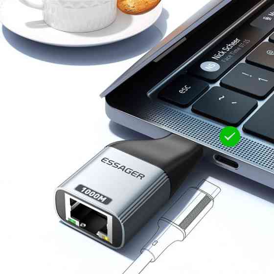 Адаптер Essager Type-C на RJ-45 1000 Мбит серый для ноутбука и телефона, переходник Тайп-С на сетевой кабель Ethernet LAN Николаев