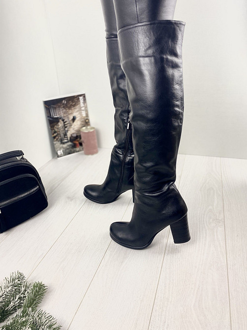 Ботфорти жіночі 14 чорні натуральна шкіра висота 43 см каблук 8 см обхват гомілки 36-38 см (170 Коломыя - изображение 7