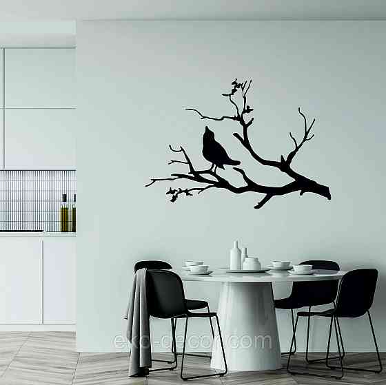 Декоративное настенное Панно «Птичка на ветке», Декор на стену 70*49 см, Черный Киев