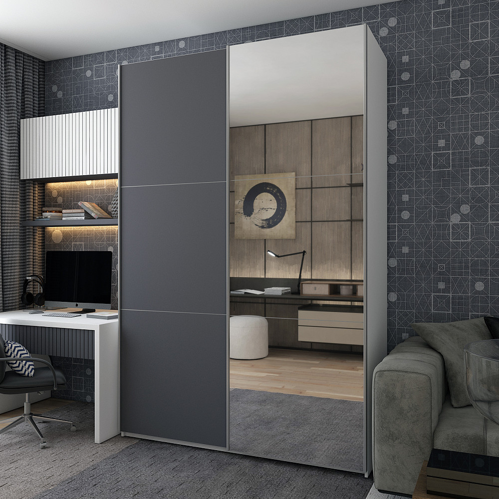 Шафа-купе двохдверна Doros G-Caiser 160х60х240 см Білий/Графіт/Дзеркало (DRS-011015) Львів - фото 1