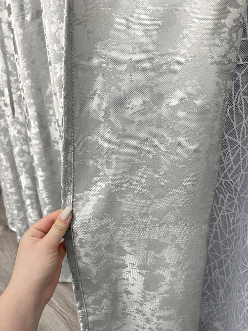 Комплект штор VR-Textil Льон Мармур 200х270 2шт і Тюль 500х270 1263ш-1672т Світло-сірий з білим 71-167/6 Київ - фото 5