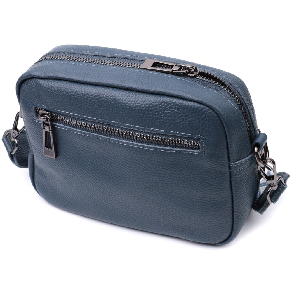 Оригинальная женская сумка с накладным карманом из натуральной кожи Vintage 22641 Синяя Киев - изображение 2