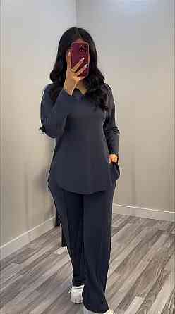 Жіночий стильний повсякденний костюм з V-вирізом двонитка Графіт, 52/54 Одеса