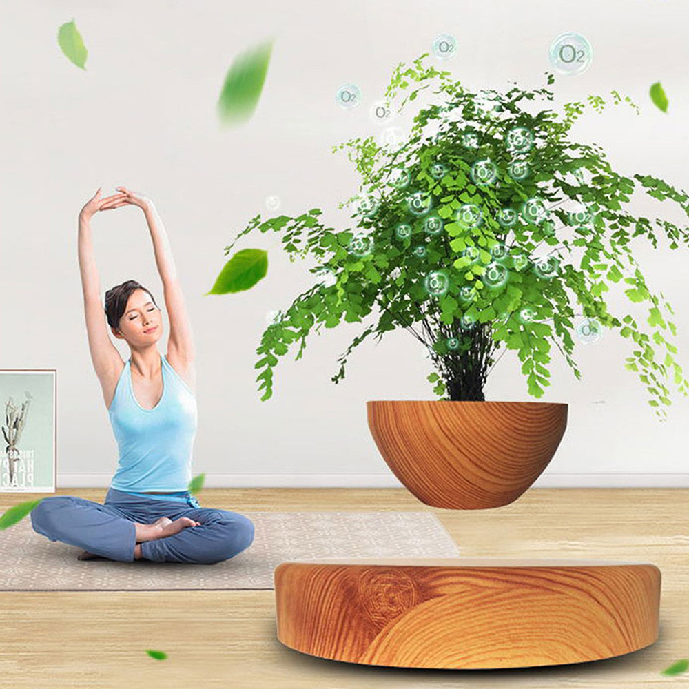 Магнітний левітаційний горщик для рослин HCNT Magnetic Levitating Pot M10-PS Wood Grain Київ - фото 2