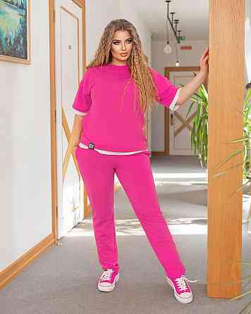 Летний трикотажный костюм-двойка Summer батал 54-56, Малиновый Киев