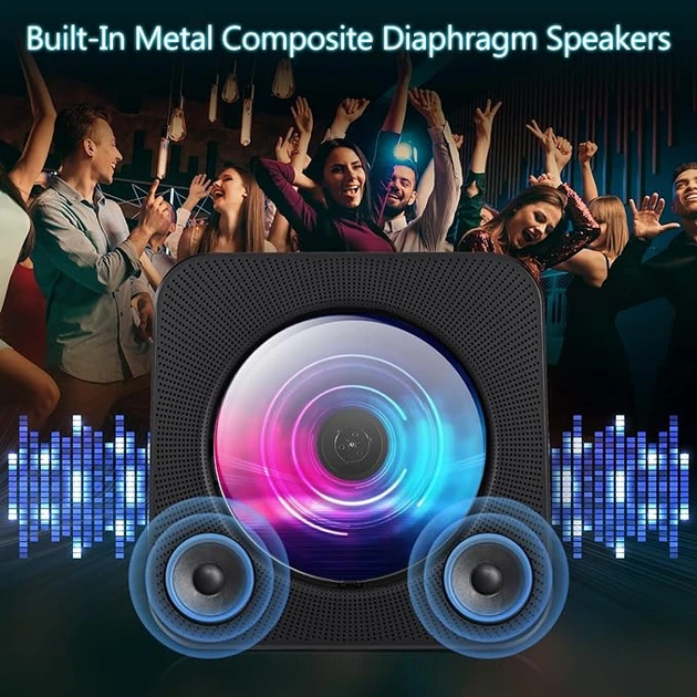 Портативний CD-плеєр Bluetooth 5.0 Hi-Fi — Настільний програвач з FM-радіо, USB та таймером сну, Чорний матовий Київ - фото 8