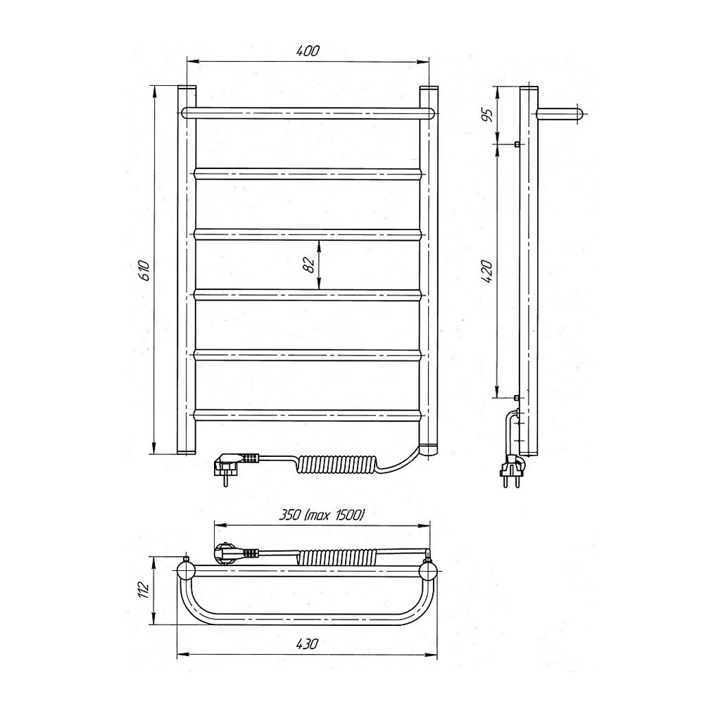 Электрический полотенцесушитель Laris Зебра Прайм ЧК6 400Х600 Э белый Киев - изображение 7