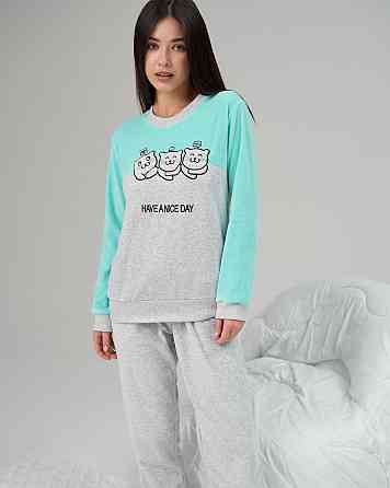 Жіноча піжама зі штанами Nicolette Три котики — Велюр 87125 Київ