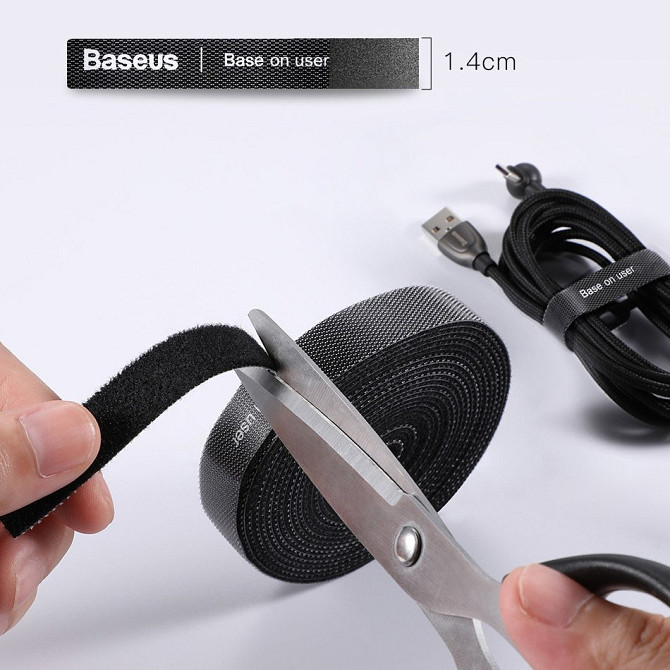 Стяжки для кабелів Baseus Colourful Circle Velcro strap 1m ACMGT-E01 (Чорний 1 шт.) Миколаїв - фото 4