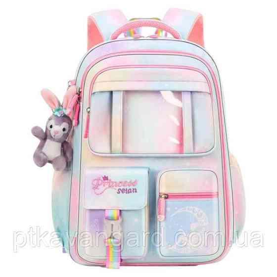 Рюкзак школьный для девочки (ортопедическая спинка, брелок) голубой C 65508 Хмельницкий