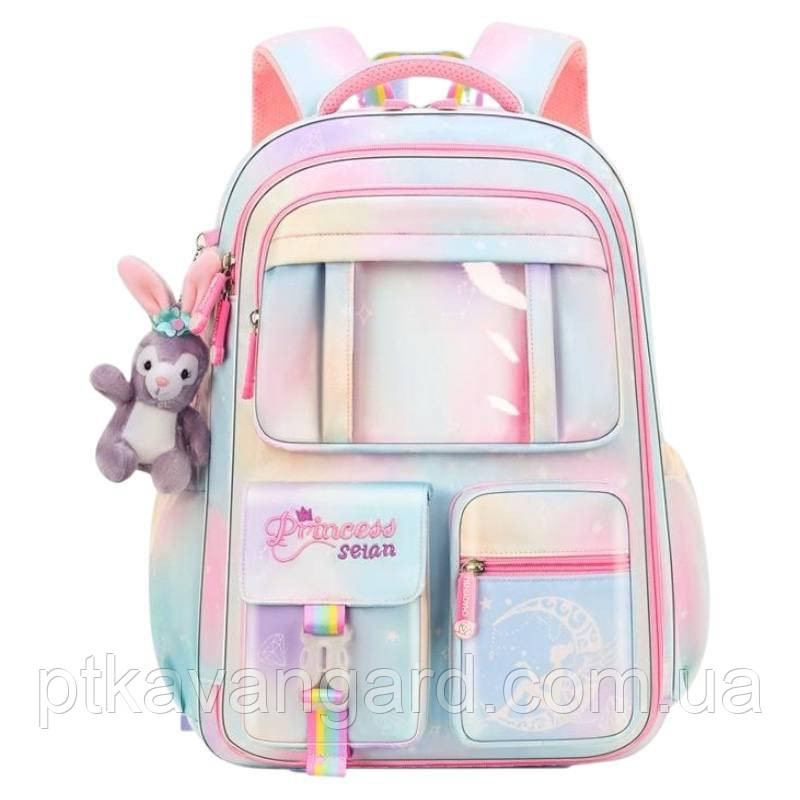 Рюкзак школьный для девочки (ортопедическая спинка, брелок) голубой C 65508 Хмельницкий - изображение 4