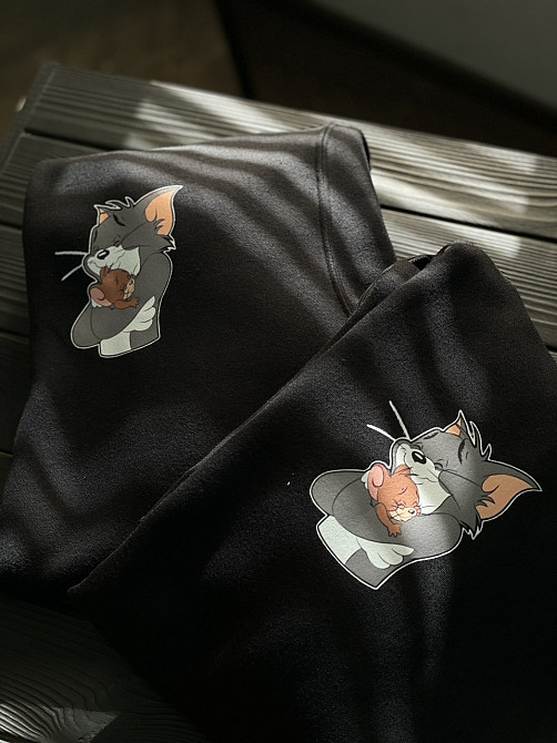 Чорні парні худі для хлопця та дівчини "Tom & Jerry" XXL, L, Жовтогарячий Чернівці - фото 1