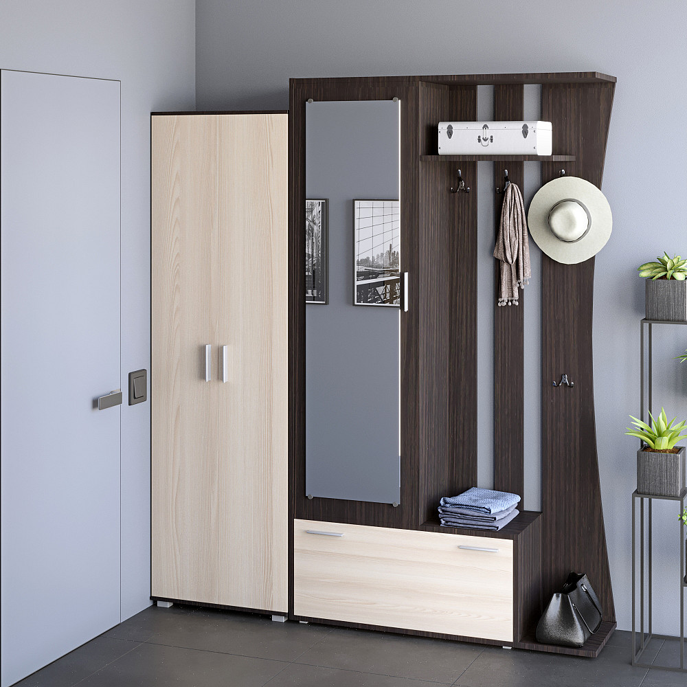 Прихожая Авео-2 Эверест с распашным шкафом ШП-1 венге + дуб молочный (DTM-2661) Львов - изображение 1