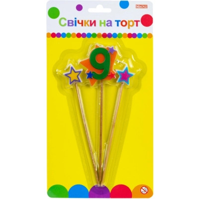Свеча Maxi Stars "9" висотою 4,5 см, 3 шт. (MX620080-9) Винница - изображение 1