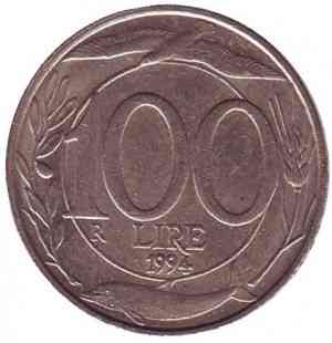 Монета 100 лір. 1993-2001 рік, Італія..(АМ) Полтава