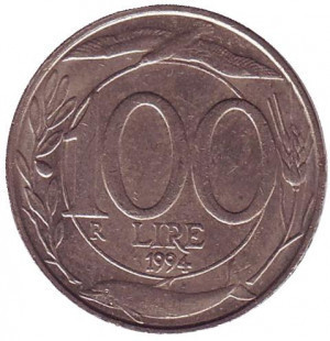 Монета 100 лір. 1993-2001 рік, Італія..(АМ) Полтава - фото 1