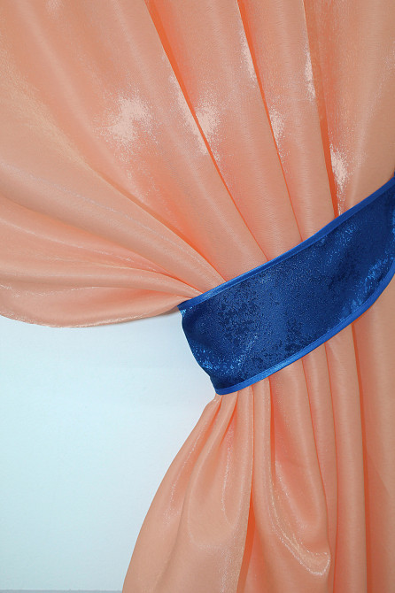 Кухонные шторы VR-Textil № 073к с ламбрекеном и подхватами персиковый с синим 270х170 см (52-0215) Киев - изображение 3