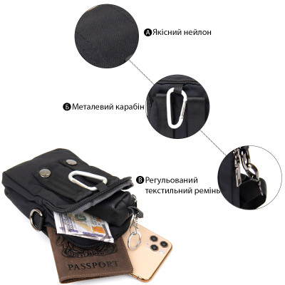 Сумка Vintage На пояс нейлон Чорна (20645) Вінниця - фото 9