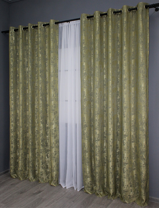 Комплект штор на люверсах VR-Textil Жаккард Sultan YL № № 1213ш Оливковый 150х250 см 2 шт (37-0062) Киев - изображение 5