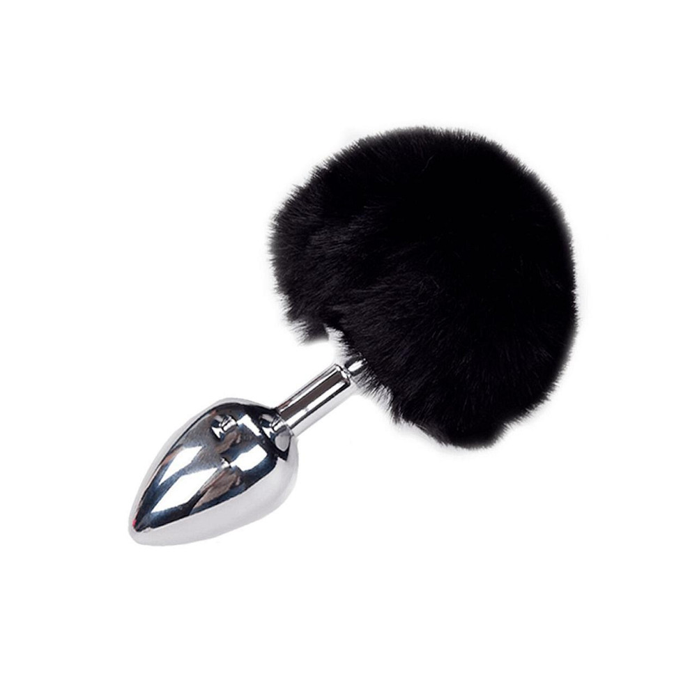 Металева анальна пробка Кролячий хвостик Alive Fluffy Plug M Black, діаметр 3,4 см Sex Aura Київ - фото 1