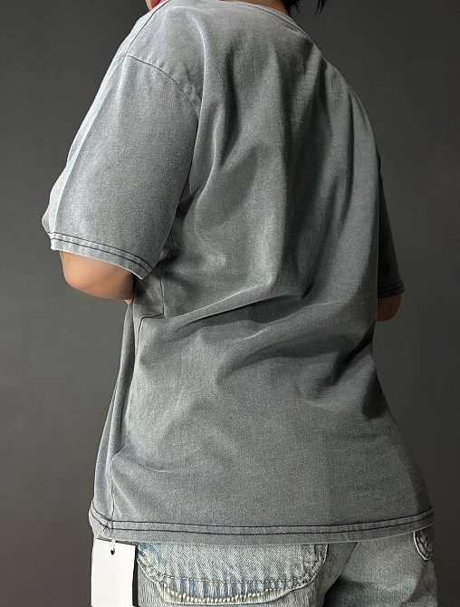 Футболка женская A-N 27039 вареная тай-дай оверсайз хлопок с надписью, серый, one size Киев - изображение 14