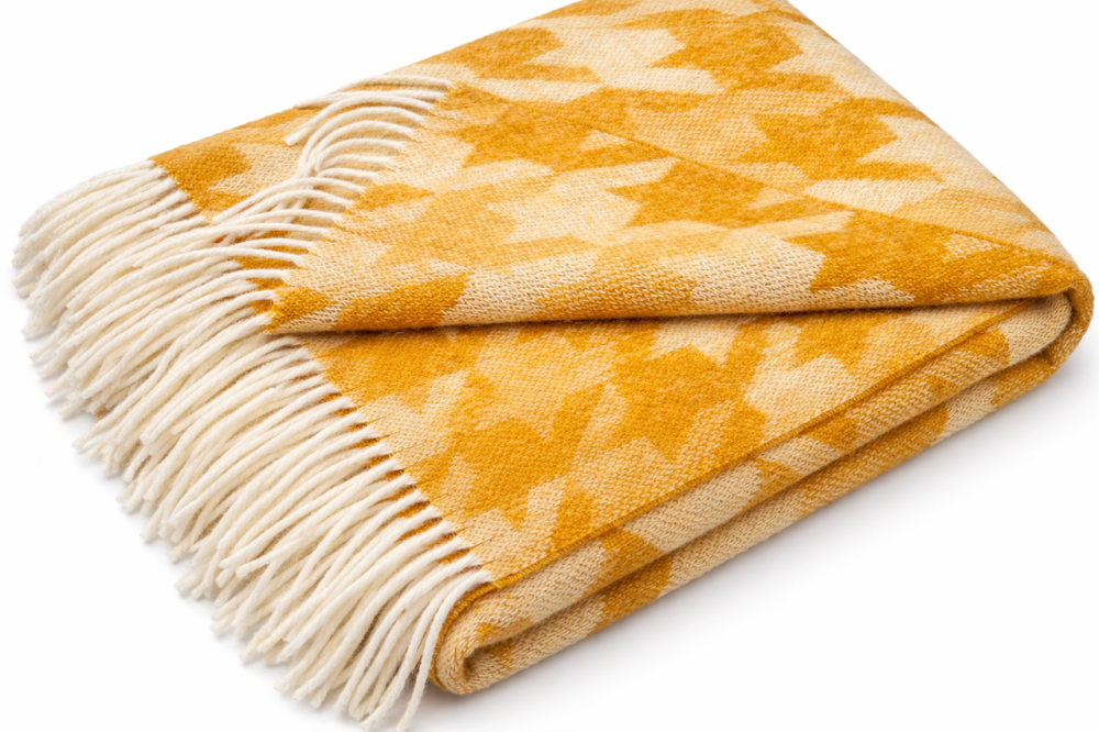 Плед вовняний Vladi 140x200 см жовто-гарячий гірчичний із новозеландської вовни Коломыя - изображение 1