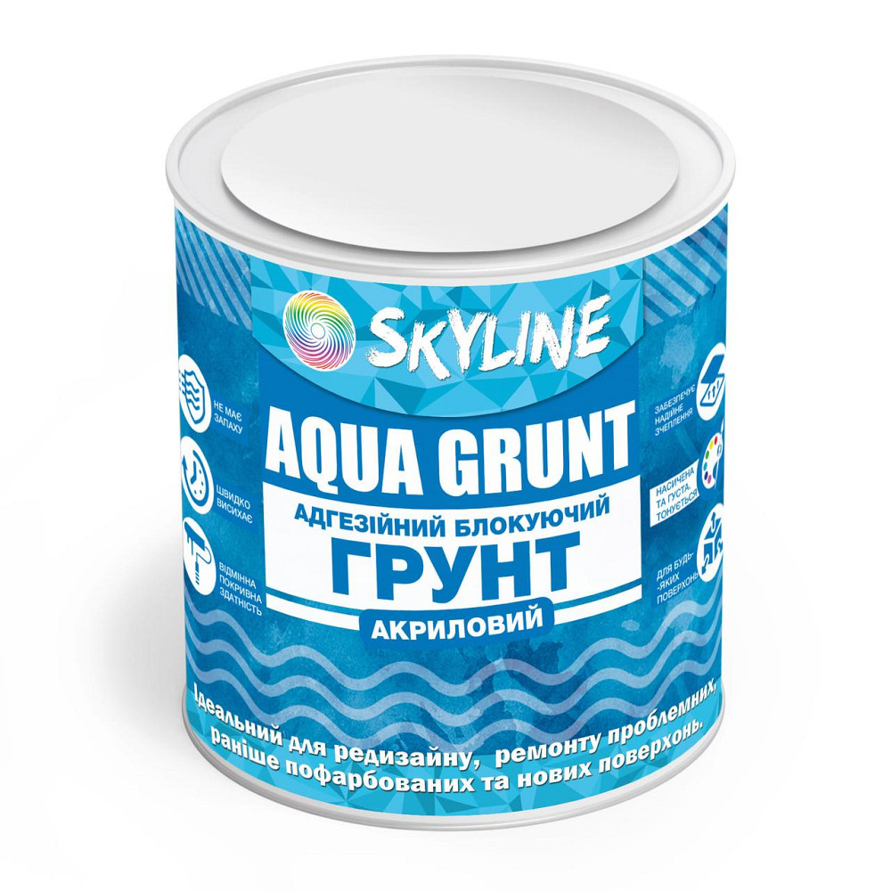 Ґрунтовка акрилова адгезійна блокувальна Skyline Aqua Grunt, біла, без запаху, для фарбованих поверхонь, 0.75 л Харків - фото 4