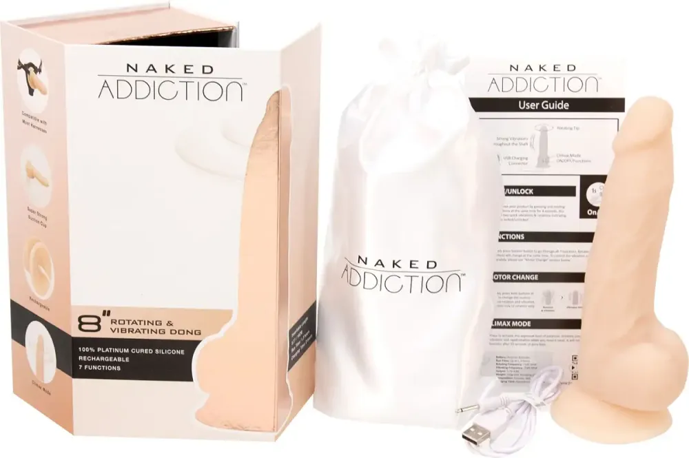 Фалоімітатор з вібрацією та ротацією Naked ADDICTION James 8″ Rotating & Vibrating Dong, пульт ДК Львів - фото 7