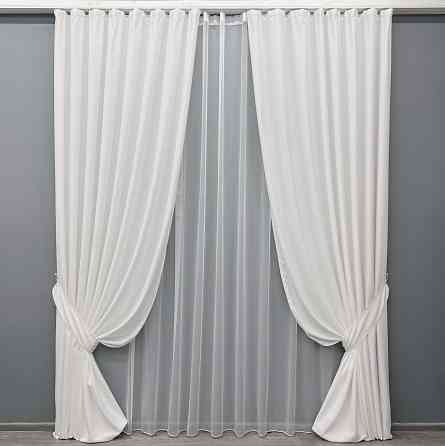 Комплект штор VR-Textil Микровелюр Petek 150х270 2шт и Тюль 600х270 2021ш-1153т Белый 71-158/5 Киев