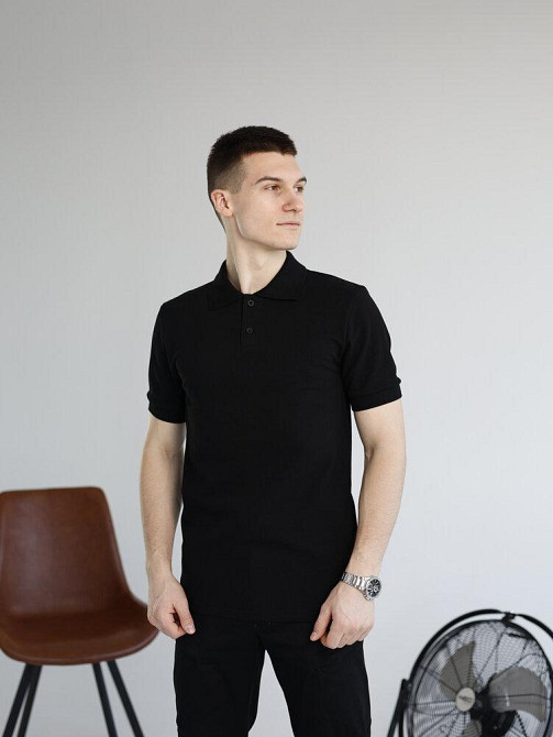 Черная футболка поло весенняя черная. Легкое летнее мужское черное поло Pobedov Royal Киев - изображение 9
