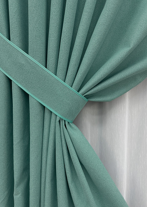 Комплект штор VR-Textil 100% блекаут ASHEN NIGHT 200х270 2шт і Тюль 600х270 1849ш-1153т бірюзовий з білим 71-090/7 Київ - фото 4