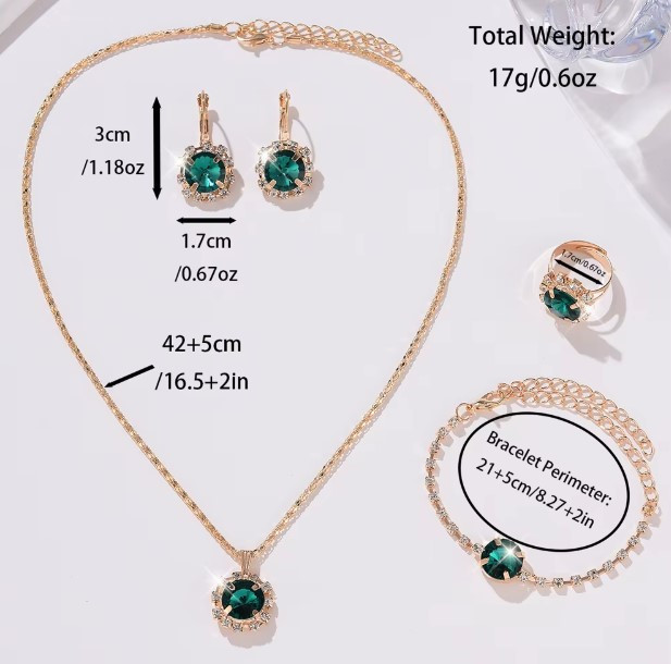 Жіночий подарунковий набір Emerald Luxe годинник браслет кольє сережки каблучка зелений Київ - фото 4