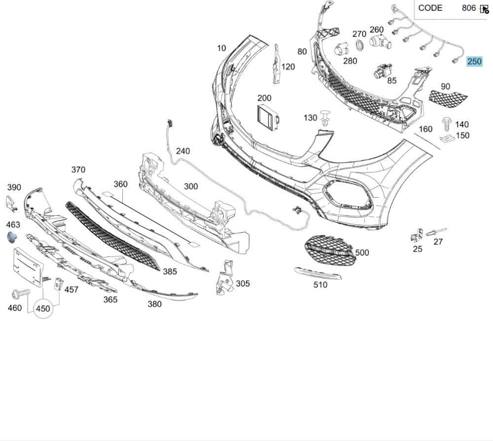 Mercedes-Benz  A2925404301 Електропроводка переднього бампера до радару запобігання зіткненню GL/GLS X166 ML/GLE W166 GLE Coupe C292 Одесса - изображение 2