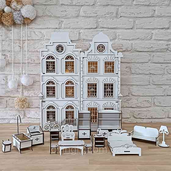 Ажурний ляльковий будиночок 45 см з повним набором меблів 16 одиниць. Ірпінь